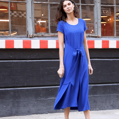 Soft Textured Rayon - Tie Wrap Overlay Midi Dress - Cobalt - Final Sale! | Clara Sunwoo Smart Buy