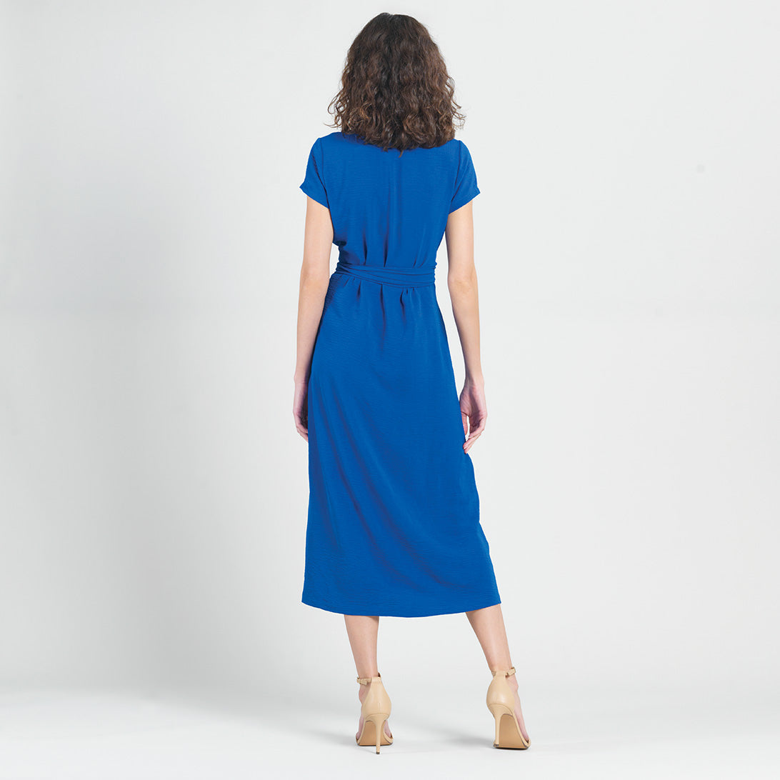 Soft Textured Rayon - Tie Wrap Overlay Midi Dress - Cobalt - Final Sale! | Clara Sunwoo Smart Buy
