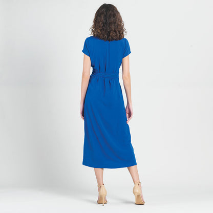 Soft Textured Rayon - Tie Wrap Overlay Midi Dress - Cobalt - Final Sale! | Clara Sunwoo Smart Buy