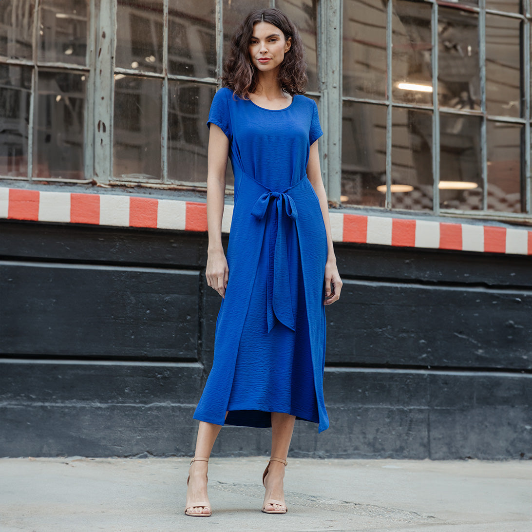 Soft Textured Rayon - Tie Wrap Overlay Midi Dress - Cobalt - Final Sale! | Clara Sunwoo Smart Buy