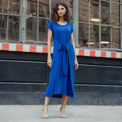 Soft Textured Rayon - Tie Wrap Overlay Midi Dress - Cobalt - Final Sale! | Clara Sunwoo Smart Buy