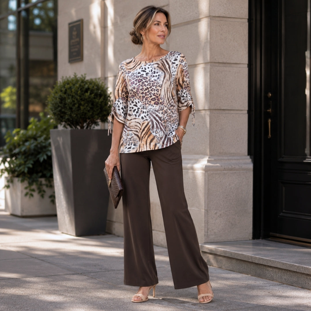 Butter Knit - Pull-Tie Cuff Tunic - Cheetah Stripe - Final Sale | Clara Sunwoo Value