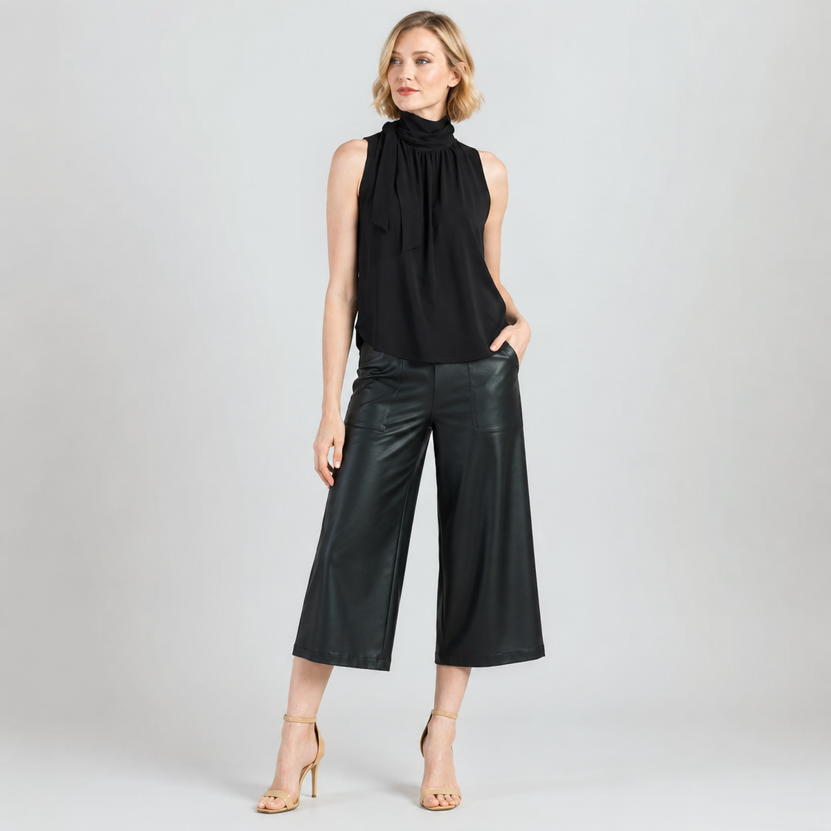 Mock Neck-Tie Detail Top - Black - Final Sale | Clara Sunwoo Signature