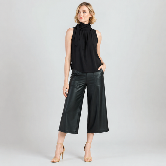 Mock Neck-Tie Detail Top - Black - Final Sale | Clara Sunwoo Signature