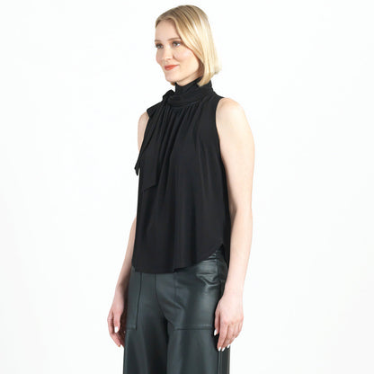 Mock Neck-Tie Detail Top - Black - Final Sale | Clara Sunwoo Signature