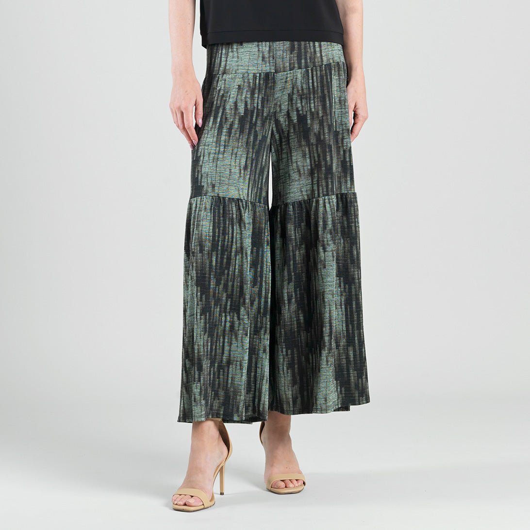 Crinkle Pleat Knit - Tiered Skirt-Pant - Water Ripple-Olive - Final Sale! | Clara Sunwoo Classic