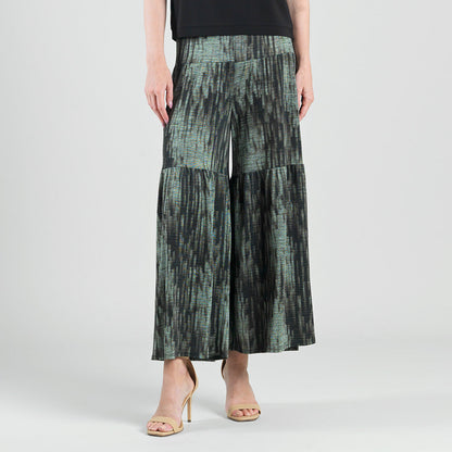 Crinkle Pleat Knit - Tiered Skirt-Pant - Water Ripple-Olive - Final Sale! | Clara Sunwoo Classic