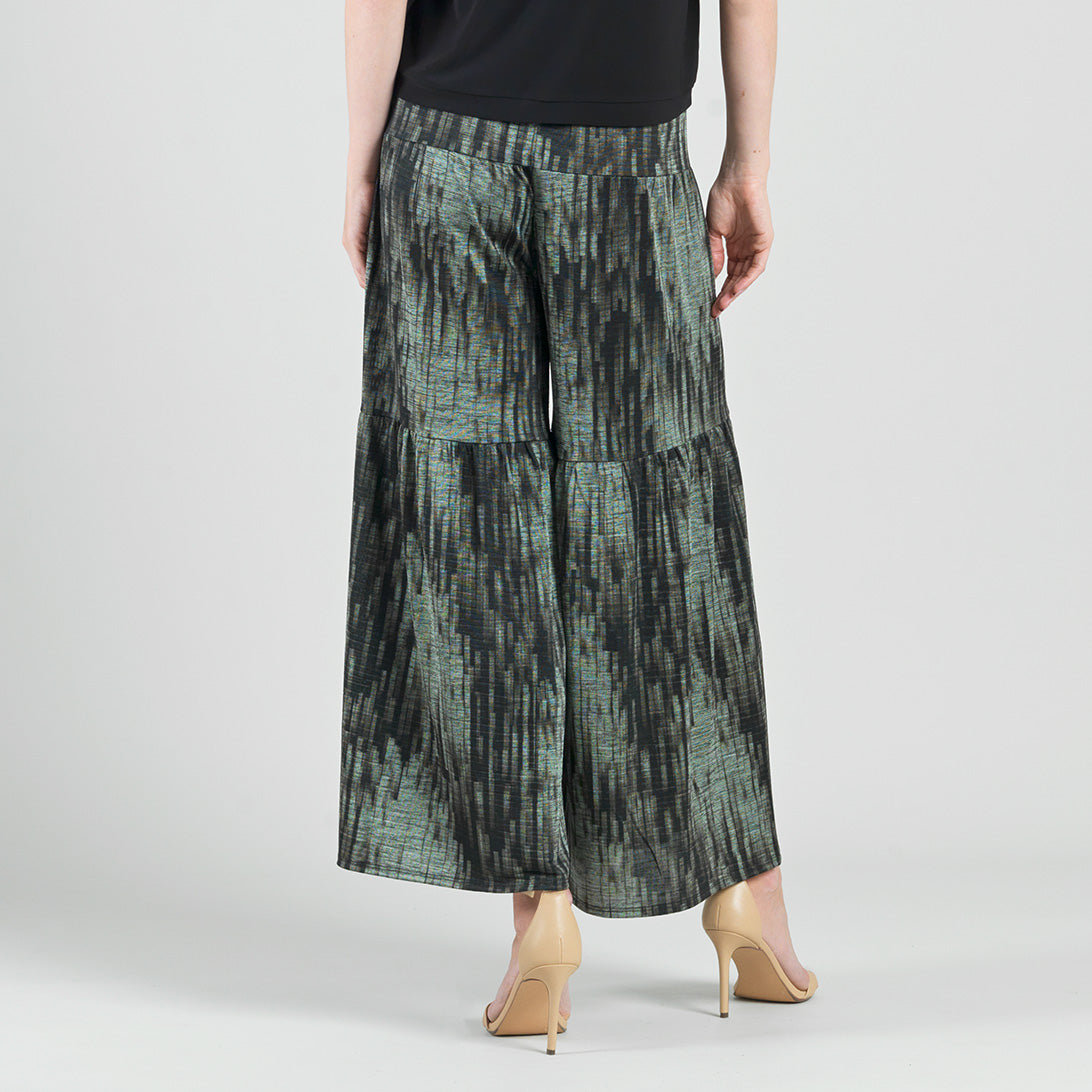 Crinkle Pleat Knit - Tiered Skirt-Pant - Water Ripple-Olive - Final Sale! | Clara Sunwoo Classic