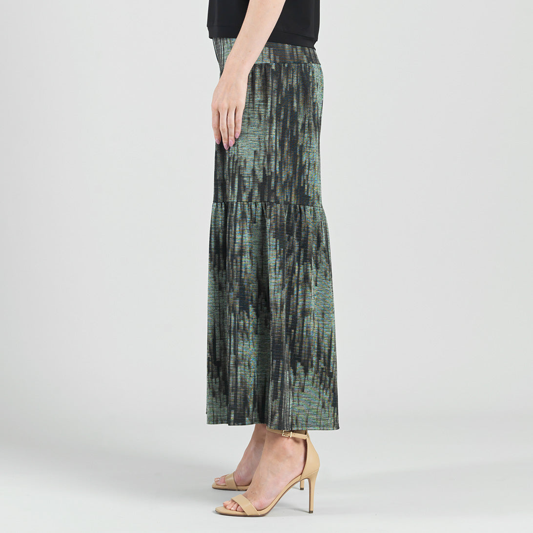 Crinkle Pleat Knit - Tiered Skirt-Pant - Water Ripple-Olive - Final Sale! | Clara Sunwoo Classic