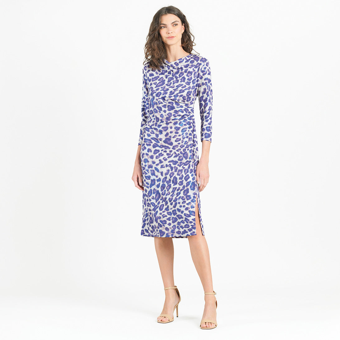 Foil Knit - Side Slit 3/4 Sleeve Midi Dress - Plum Cheetah - Final Sale! | Clara Sunwoo Trending