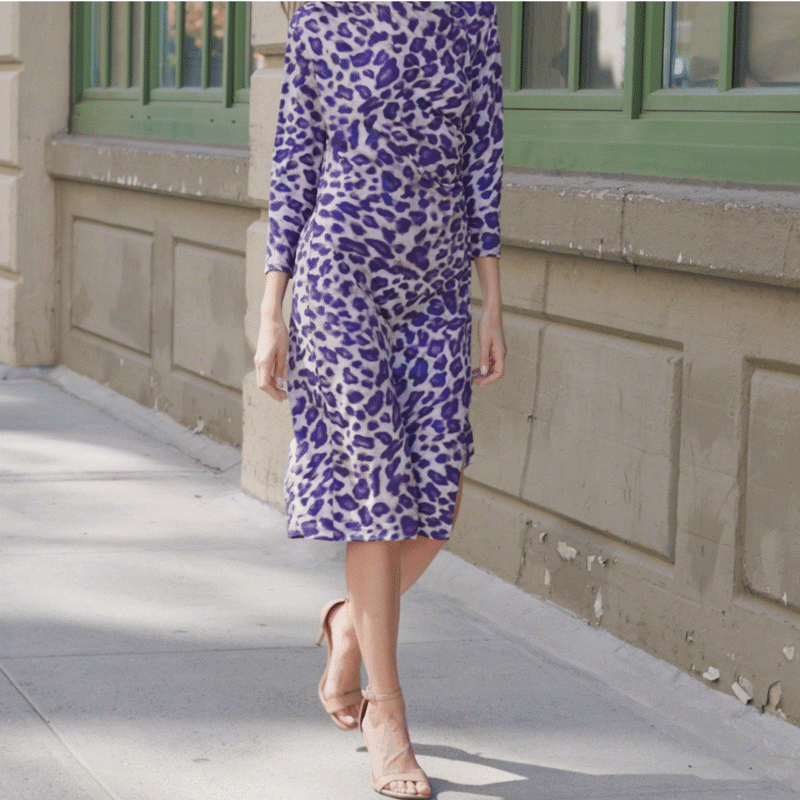 Foil Knit - Side Slit 3/4 Sleeve Midi Dress - Plum Cheetah - Final Sale! | Clara Sunwoo Trending