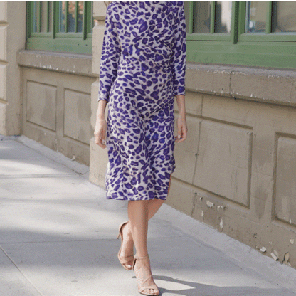 Foil Knit - Side Slit 3/4 Sleeve Midi Dress - Plum Cheetah - Final Sale! | Clara Sunwoo Trending