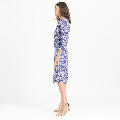 Foil Knit - Side Slit 3/4 Sleeve Midi Dress - Plum Cheetah - Final Sale! | Clara Sunwoo Trending