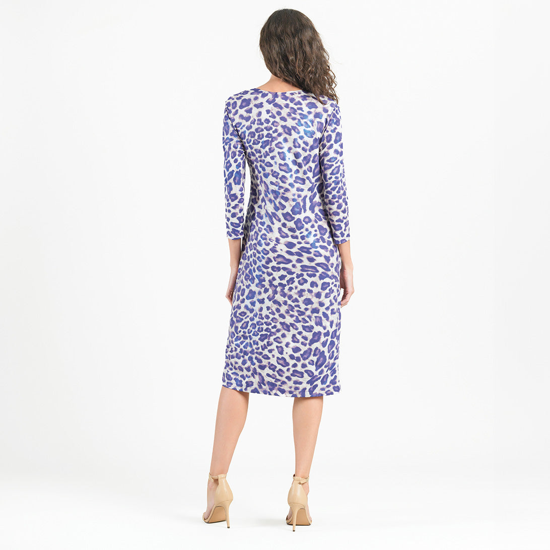 Foil Knit - Side Slit 3/4 Sleeve Midi Dress - Plum Cheetah - Final Sale! | Clara Sunwoo Trending