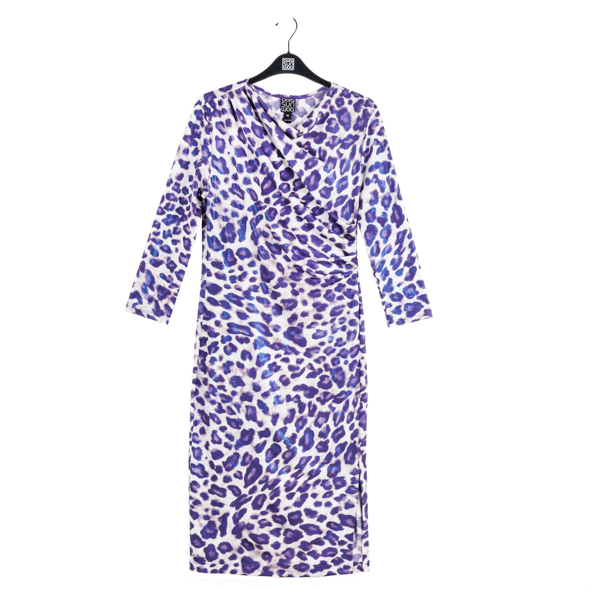 Foil Knit - Side Slit 3/4 Sleeve Midi Dress - Plum Cheetah - Final Sale! | Clara Sunwoo Trending