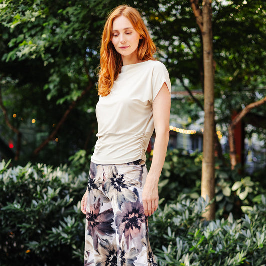 Side Ruched Boat Neck Top - Bone - Final Sale | Clara Sunwoo Latest