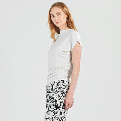 Side Ruched Boat Neck Top - Bone - Final Sale | Clara Sunwoo Latest