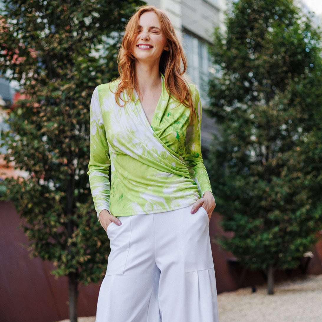 V-Neck Draped Pleat Top - Floral Citrus - Final Sale | Clara Sunwoo Special Offer