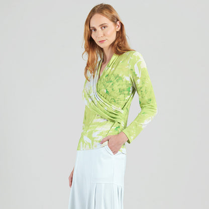 V-Neck Draped Pleat Top - Floral Citrus - Final Sale | Clara Sunwoo Special Offer