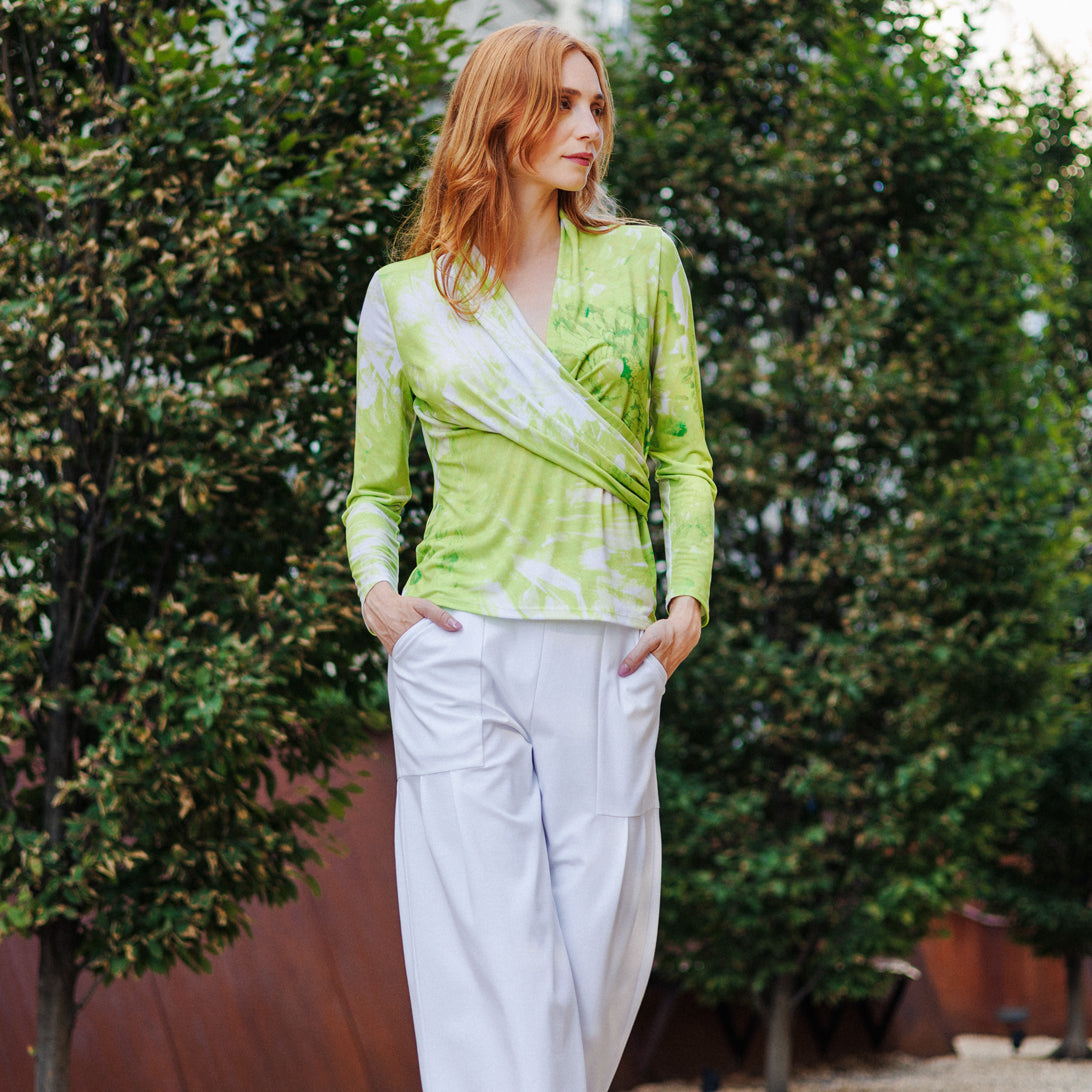 V-Neck Draped Pleat Top - Floral Citrus - Final Sale | Clara Sunwoo Special Offer