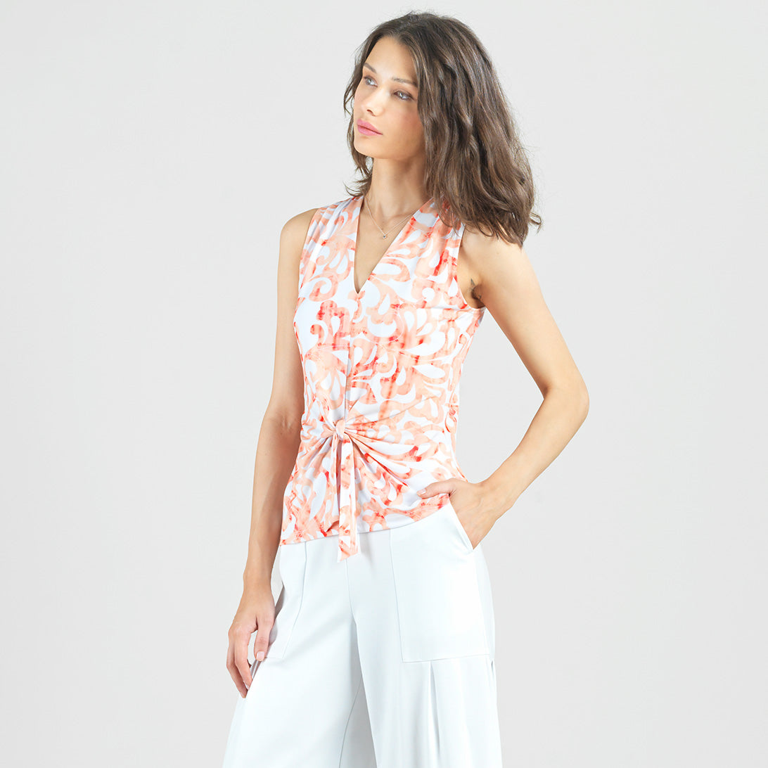 Sleeveless V-Neck Center Front Tie Top - Damask Motif - Final Sale | Clara Sunwoo Latest