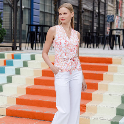 Sleeveless V-Neck Center Front Tie Top - Damask Motif - Final Sale | Clara Sunwoo Latest