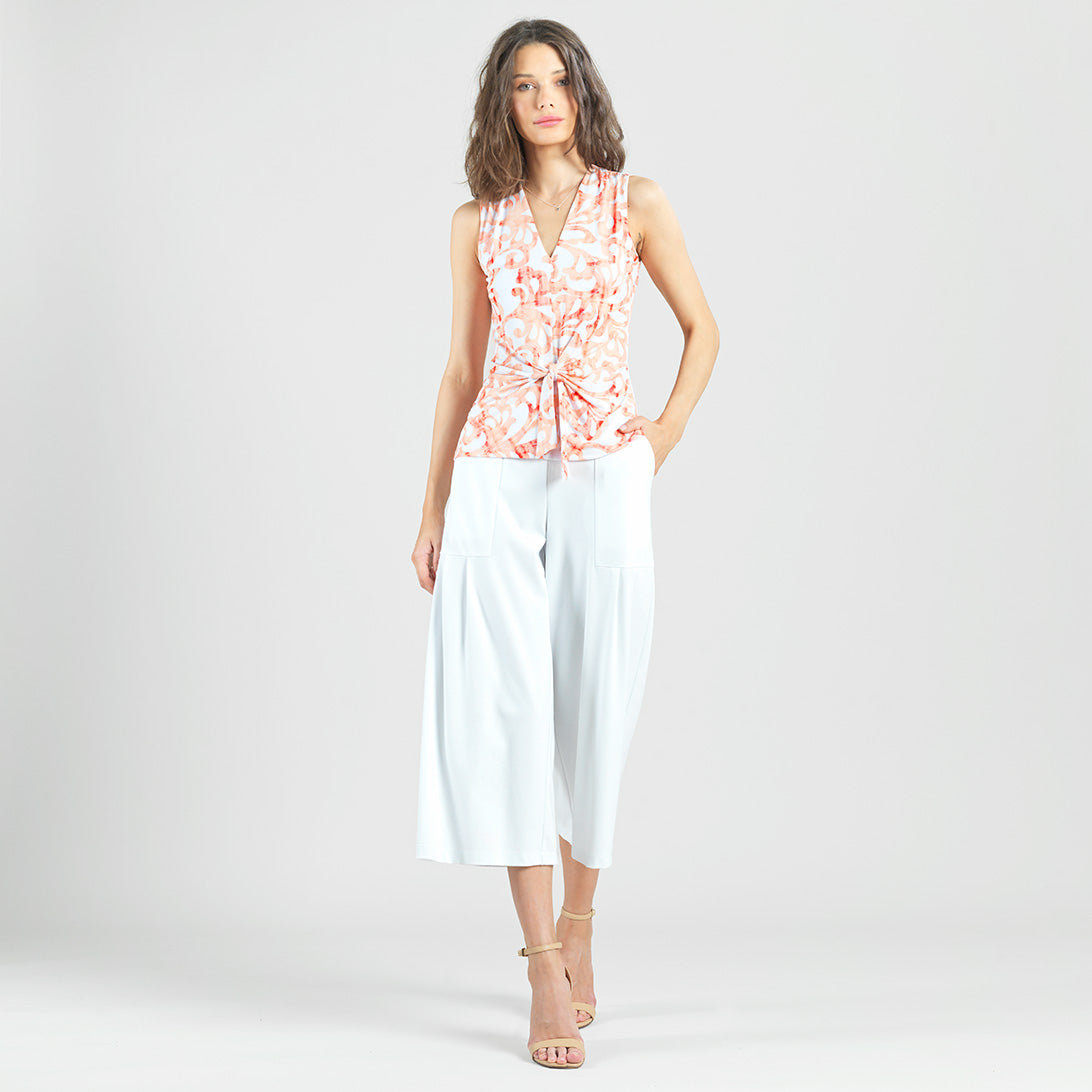 Sleeveless V-Neck Center Front Tie Top - Damask Motif - Final Sale | Clara Sunwoo Latest