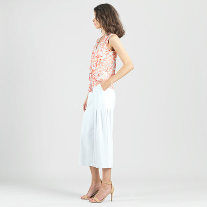Sleeveless V-Neck Center Front Tie Top - Damask Motif - Final Sale | Clara Sunwoo Latest