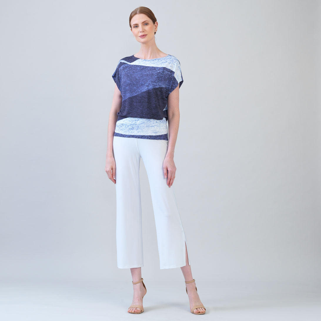Silky Pleat Knit - Dolman Short Sleeve Top - Lunar Stripe - Final Sale | Clara Sunwoo Top Pick
