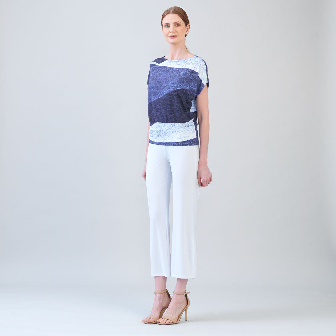 Silky Pleat Knit - Dolman Short Sleeve Top - Lunar Stripe - Final Sale | Clara Sunwoo Top Pick