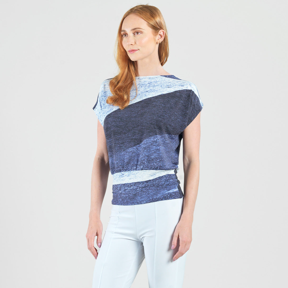 Silky Pleat Knit - Dolman Short Sleeve Top - Lunar Stripe - Final Sale | Clara Sunwoo Top Pick
