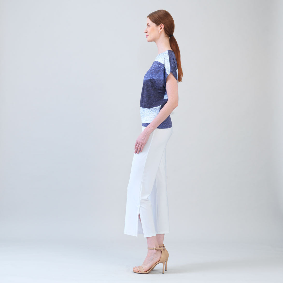 Silky Pleat Knit - Dolman Short Sleeve Top - Lunar Stripe - Final Sale | Clara Sunwoo Top Pick