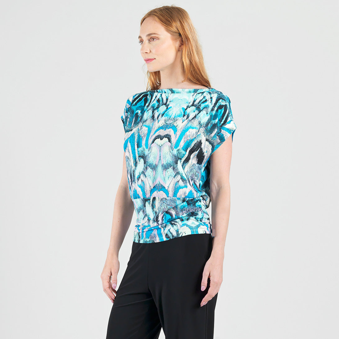 Side Ruched Boat Neck Top - Abstract Prism - Final Sale! | Clara Sunwoo Featured