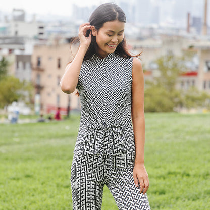 Butter Knit - Sleeveless Center Front Tie Top - Greek Key - Final Sale! | Clara Sunwoo Value