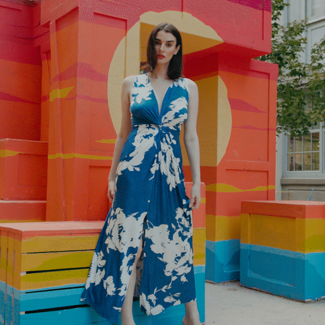 Crushed Silk Knit - Center Slit Maxi Dress - Dreamy Floral - Final Sale! | Clara Sunwoo Everyday