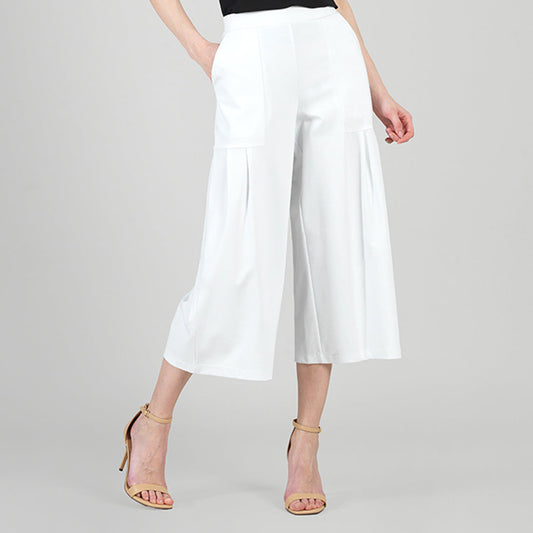 Rayon-Ponte Knit - Pleated Gaucho Pocket Pant - White - Final Sale | Clara Sunwoo Customer Favorite