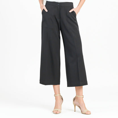 Woven Twill - Zip Closure Front Pocket Cropped Trouser - Black - Final Sale! | Clara Sunwoo Signature