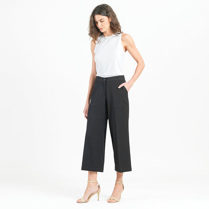 Woven Twill - Zip Closure Front Pocket Cropped Trouser - Black - Final Sale! | Clara Sunwoo Signature