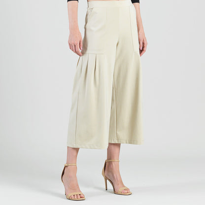 Rayon-Ponte Knit - Pleated Gaucho Pocket Pant - Khaki - Final Sale | Clara Sunwoo Best Price