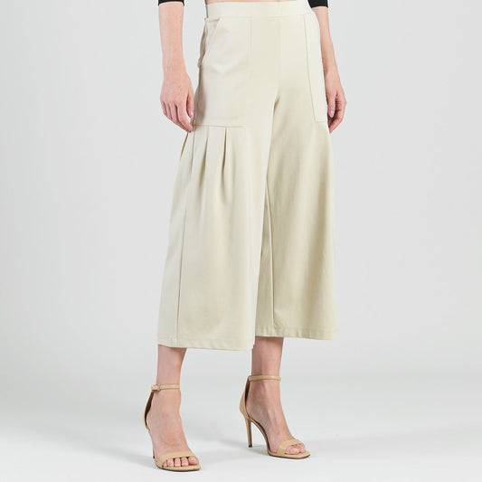 Rayon-Ponte Knit - Pleated Gaucho Pocket Pant - Khaki - Final Sale | Clara Sunwoo Best Price