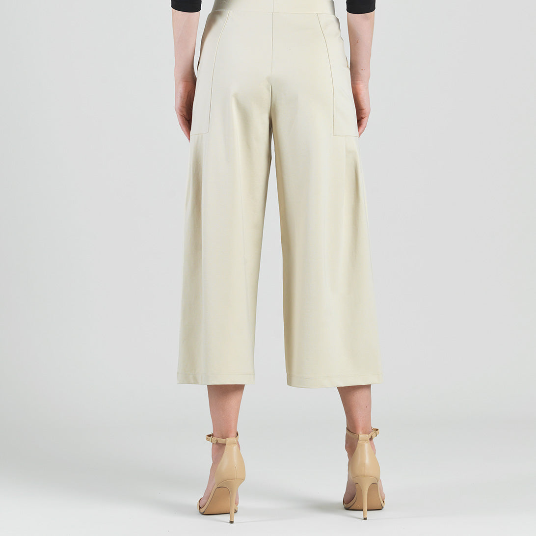 Rayon-Ponte Knit - Pleated Gaucho Pocket Pant - Khaki - Final Sale | Clara Sunwoo Best Price