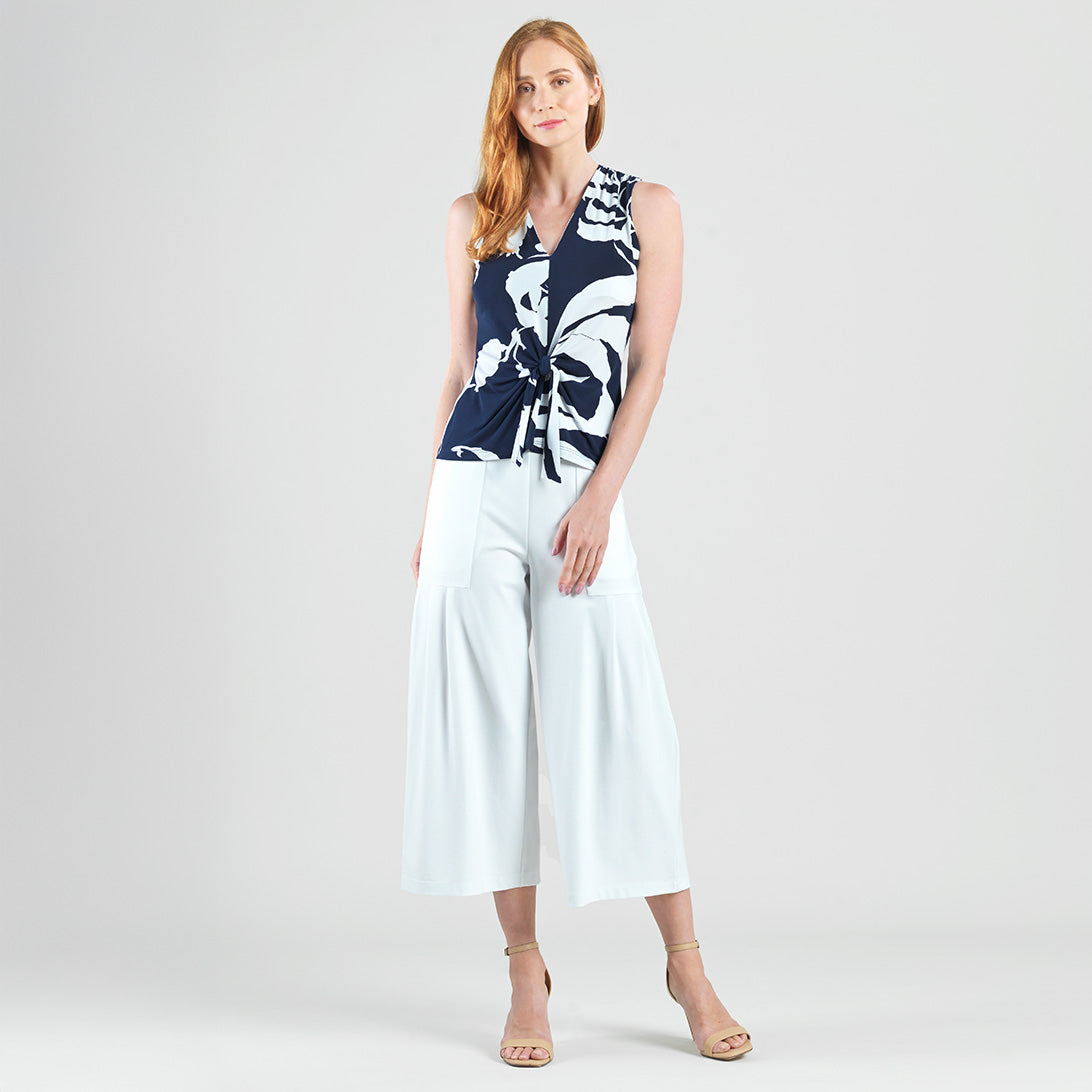 Sleeveless V-Neck Center Front Tie Top - Abstract Branch - Final Sale | Clara Sunwoo Recommended