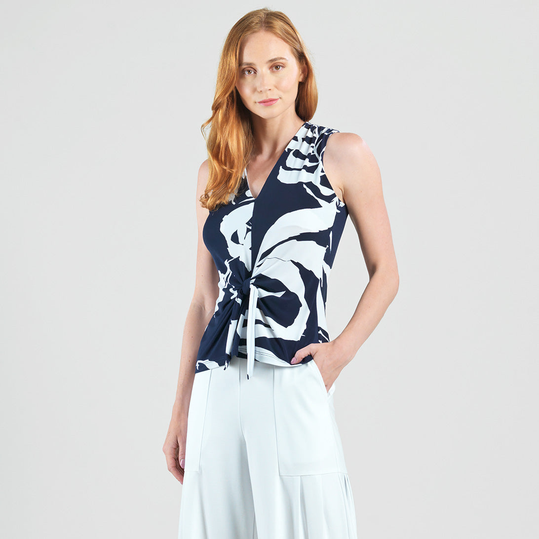 Sleeveless V-Neck Center Front Tie Top - Abstract Branch - Final Sale | Clara Sunwoo Recommended