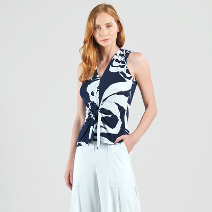 Sleeveless V-Neck Center Front Tie Top - Abstract Branch - Final Sale | Clara Sunwoo Recommended