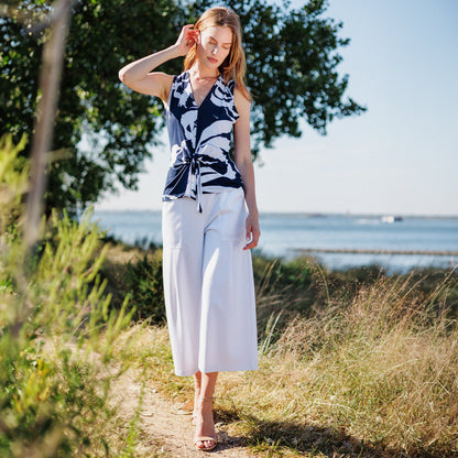 Sleeveless V-Neck Center Front Tie Top - Abstract Branch - Final Sale | Clara Sunwoo Recommended