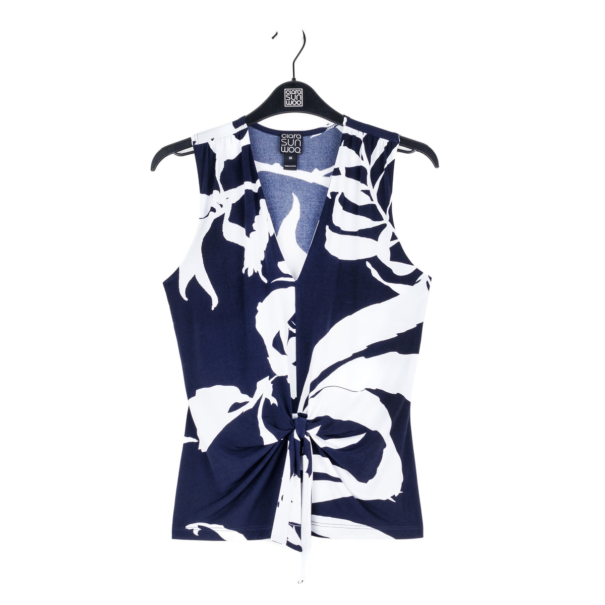 Sleeveless V-Neck Center Front Tie Top - Abstract Branch - Final Sale | Clara Sunwoo Recommended