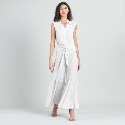 Soft Pleat Knit - Tiered Skirt-Pant - Ivory - Final Sale! | Clara Sunwoo Top Pick
