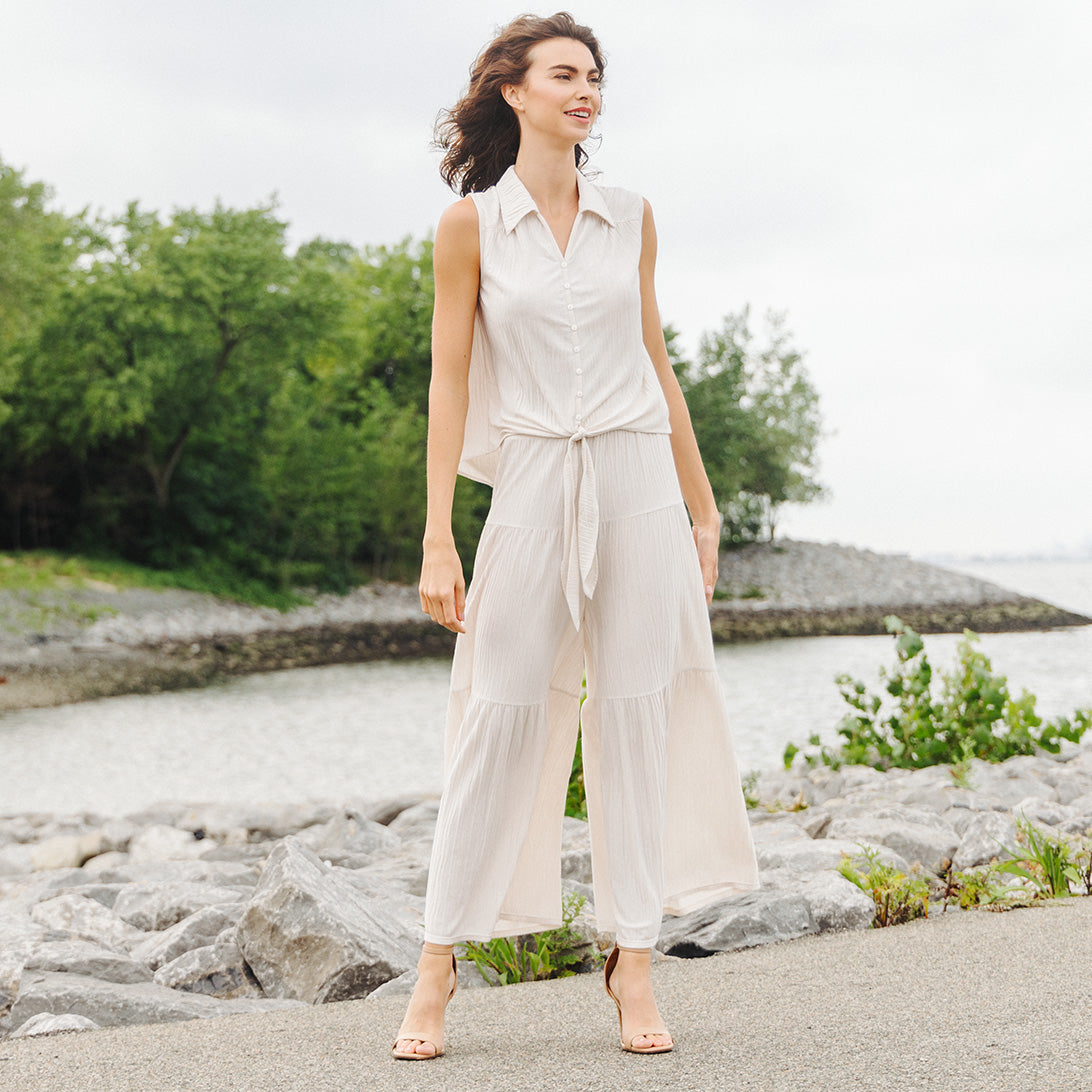 Soft Pleat Knit - Tiered Skirt-Pant - Ivory - Final Sale! | Clara Sunwoo Top Pick