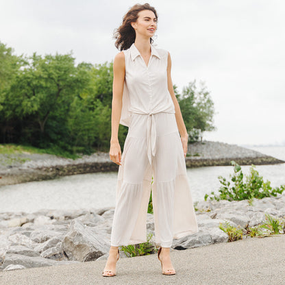 Soft Pleat Knit - Tiered Skirt-Pant - Ivory - Final Sale! | Clara Sunwoo Top Pick