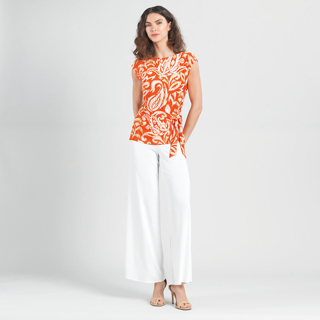 Butter Knit - Cap Sleeve Side Tie Top - Paisley Lotus Coral - Final Sale | Clara Sunwoo Customer Favorite